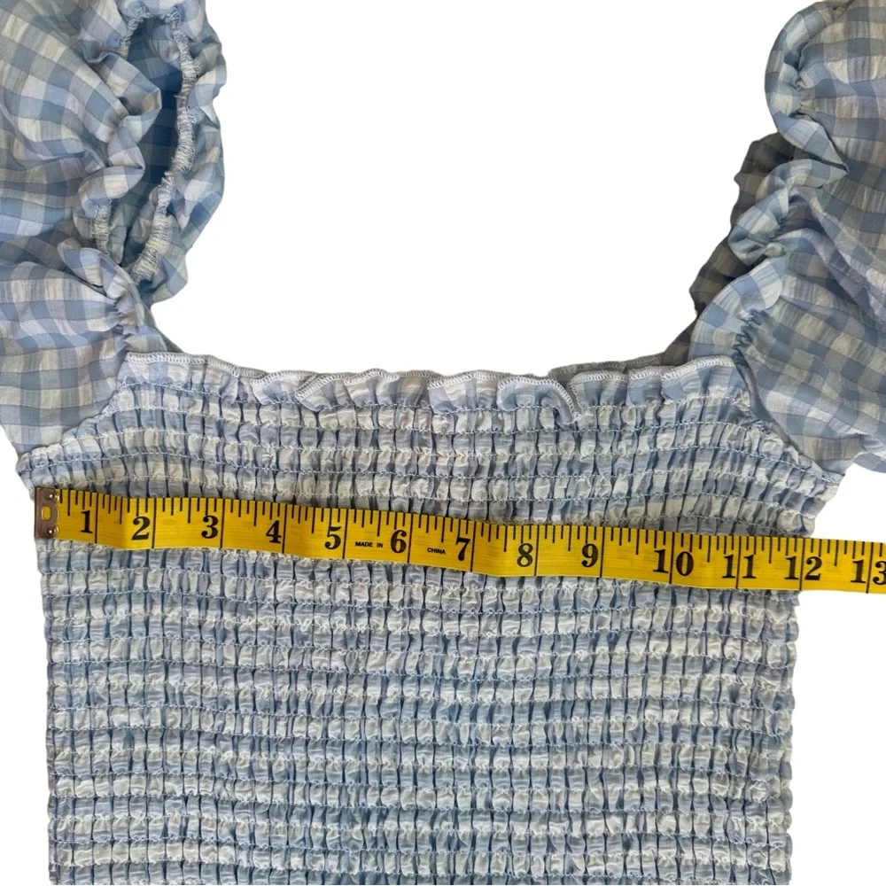 NWT CHASER Smocked Puff Sleeve Top Blue Gingham XS - Picture 6 of 6